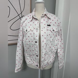 Calvin Klein Jeans White Red Trucker Denim Jacket CK Logo Women's Size Medium